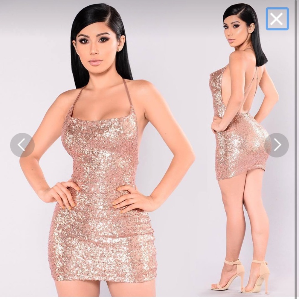 Start the show sequin dress-rose gold